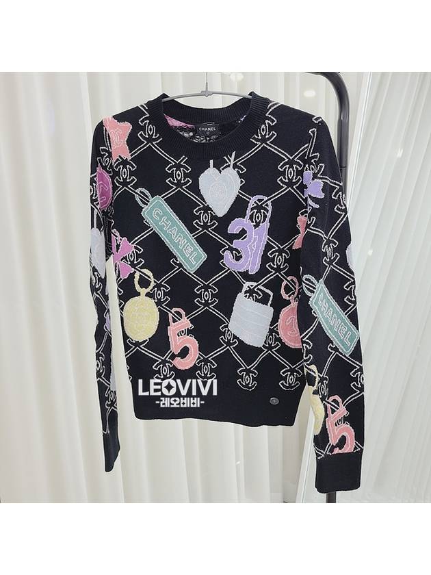 CC Logo Pattern Cashmere Knit Pullover 34 P72298 - CHANEL - BALAAN 3