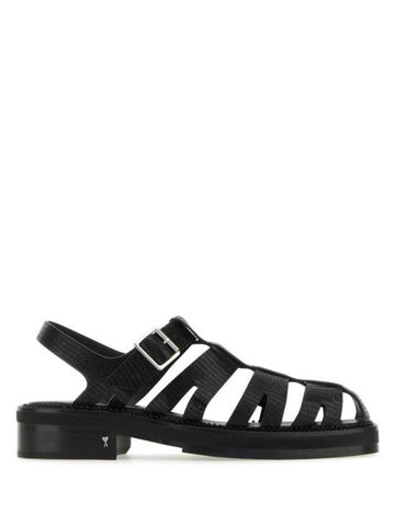 Caged Leather Sandals Black - AMI - BALAAN 1