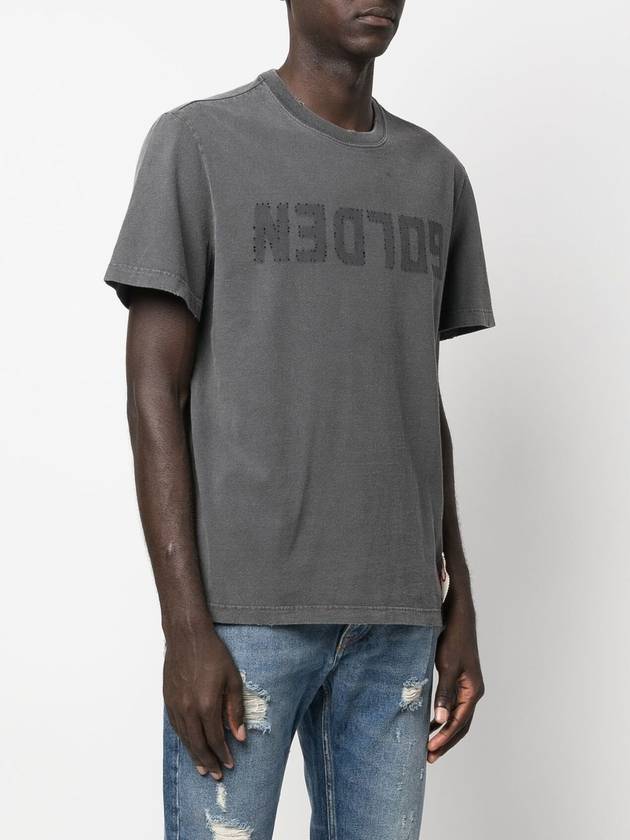 Golden Lettering Cotton Short Sleeve T-Shirt Grey - GOLDEN GOOSE - BALAAN 5