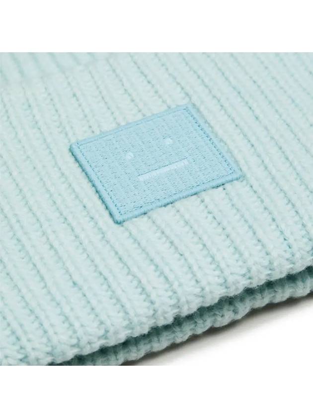 Face Patch Ribbed Wool Beanie Sky Blue Melange - ACNE STUDIOS - BALAAN 5