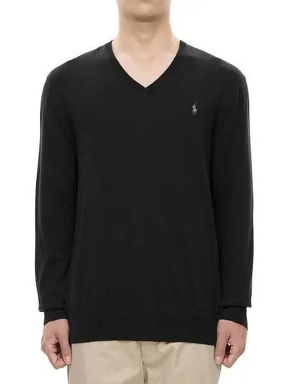 Long sleeve cotton V neck sweater black - POLO RALPH LAUREN - BALAAN 2