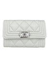 Boy silver logo caviar card wallet white - CHANEL - BALAAN 1