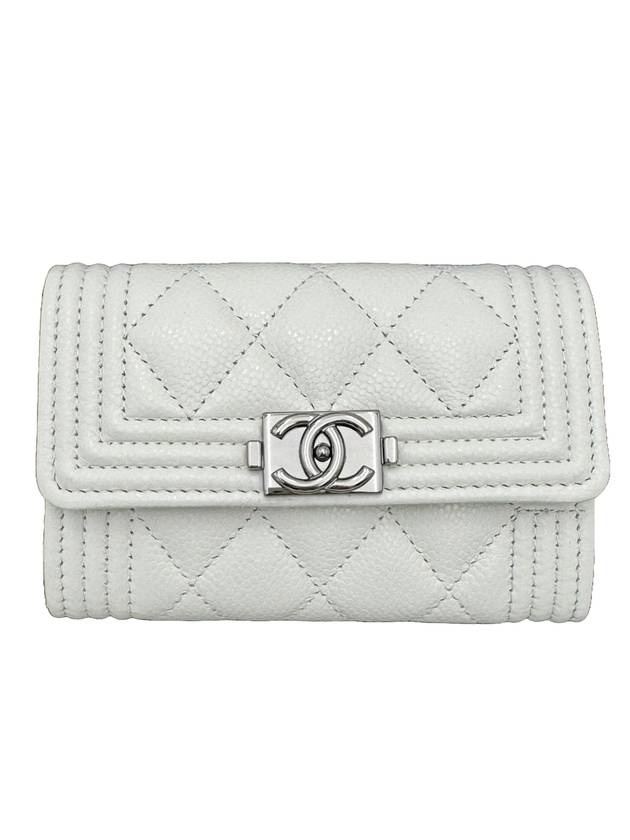 Boy silver logo caviar card wallet white - CHANEL - BALAAN 1