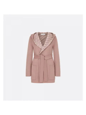 Belted Hooded Reversible Wool Single Coat Rose Des Vents - DIOR - BALAAN 1