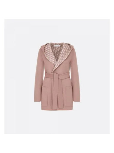 Belted Hooded Reversible Wool Single Coat Rose Des Vents - DIOR - BALAAN 1