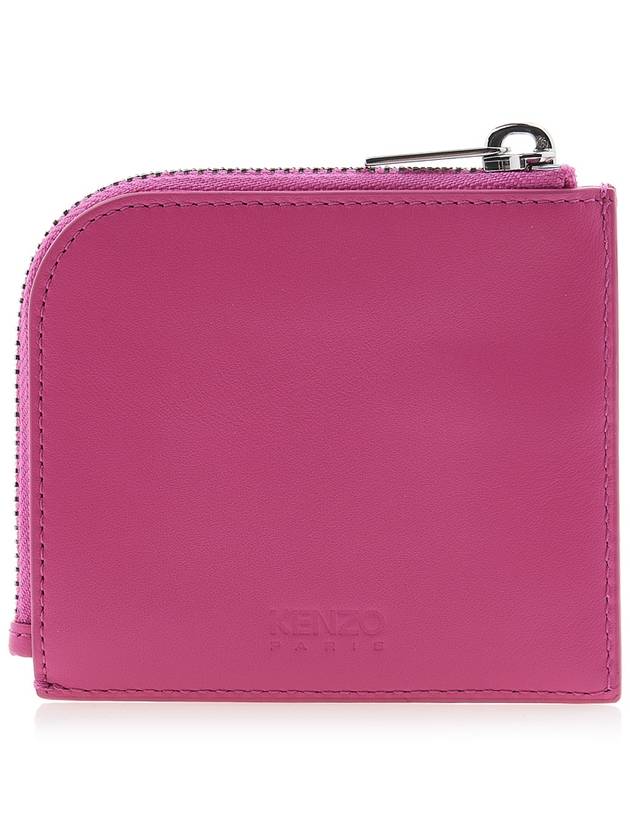 Logo Zipper Calf Leather Card Wallet Pink - KENZO - BALAAN 4