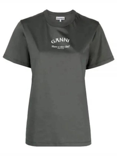 Logo Relaxed Crew Neck Cotton Short Sleeve T-Shirt Grey - GANNI - BALAAN 2