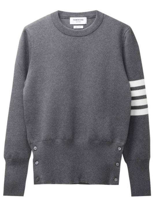 Milano Stitch Crewneck 4-Bar Cotton Crepe Knit Top Grey - THOM BROWNE - BALAAN 2