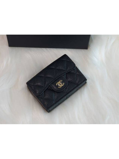 Classic Small Flap Wallet Grained Shiny Calfskin Gold Black - CHANEL - BALAAN 2