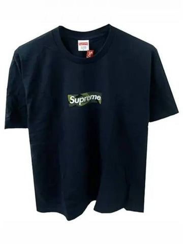 Box logo round short sleeve t shirt navy men s 271846 - SUPREME - BALAAN 1