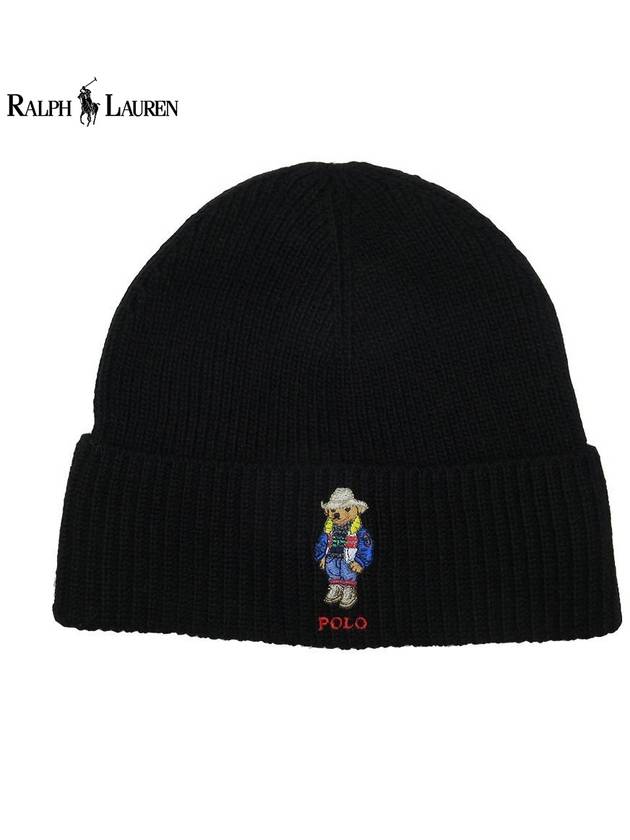 Embroidered Holiday Bear Wool Beanie Black - POLO RALPH LAUREN - BALAAN 2