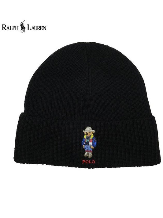 Holiday Bear Embroidered Wool Beanie Black - POLO RALPH LAUREN - BALAAN.