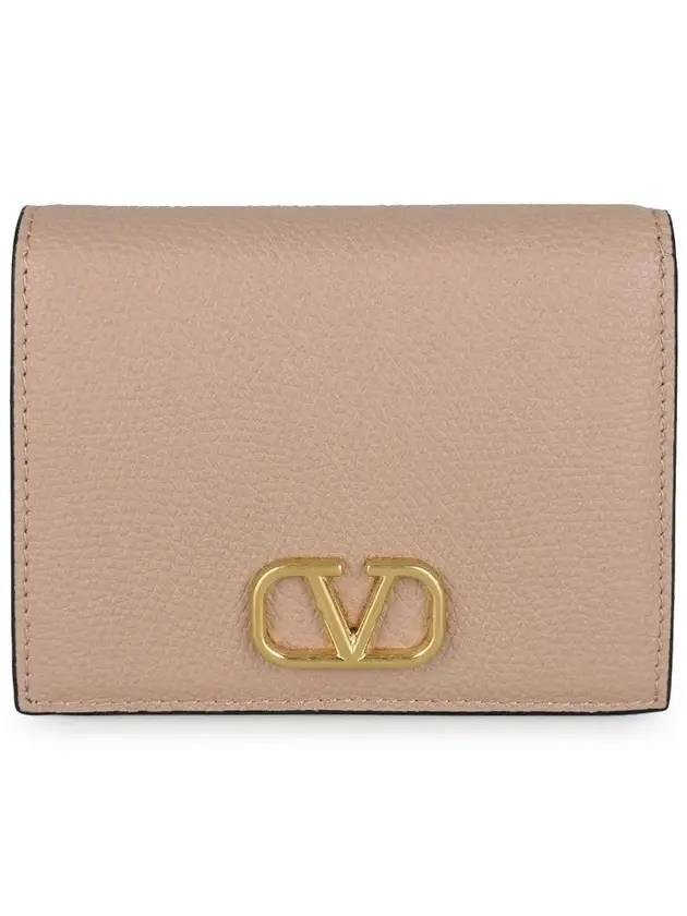 Women's V Logo Signature Compact Half Wallet Dark Beige - VALENTINO - BALAAN 1