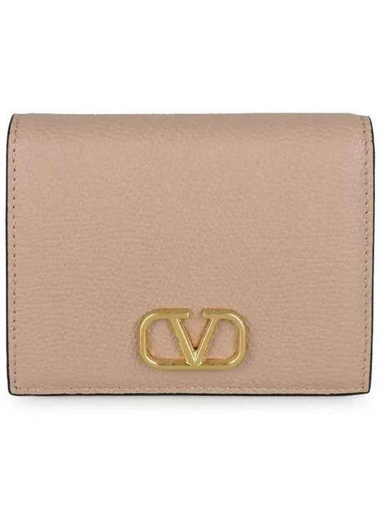 Women's V Logo Signature Compact Half Wallet Dark Beige - VALENTINO - BALAAN 1