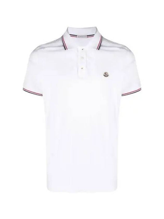 MANICA three stripe neckline logo patch polo short sleeve t shirt white men s 215479 - MONCLER - BALAAN 1