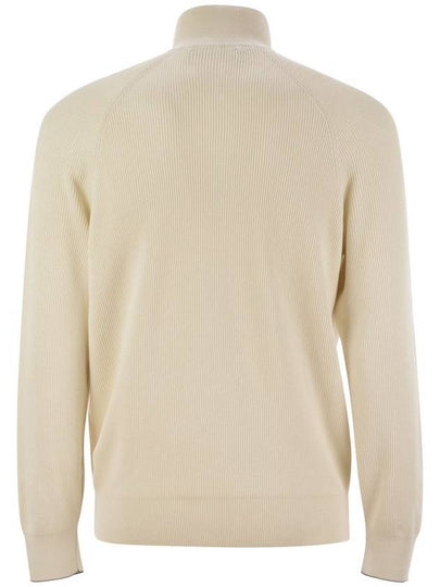 Cotton rib sweater with zip opening and raglan sleeve - BRUNELLO CUCINELLI - BALAAN 2