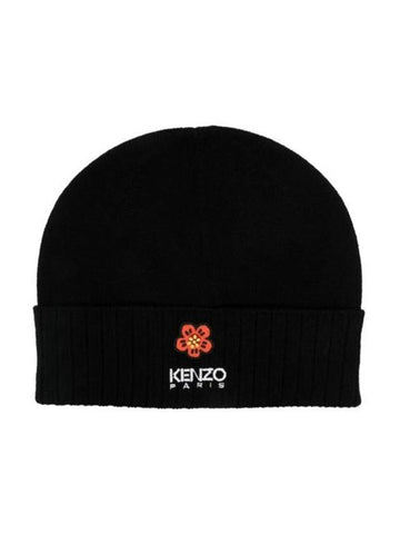 Bokeh Flower Logo Turn-Up Wool Beanie Black - KENZO - BALAAN 1