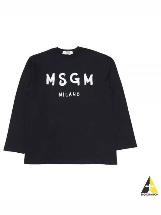 Milano Brushed Logo Long Sleeve T-Shirt Black - MSGM - BALAAN 2