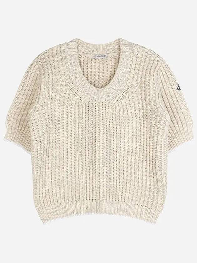 9C00014 M4086 003 Women s Crew Neck Short Sleeve Sweater Beige 1056456 - MONCLER - BALAAN 1