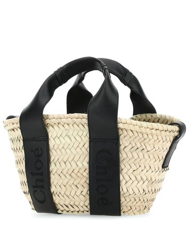 Sense Small Raffia Tote Bag Beige Black - CHLOE - BALAAN 3