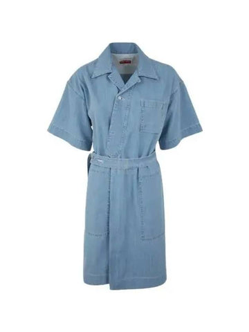 Denim Wrap Dress Bleached Blue FD52DR2476E2DB - KENZO - BALAAN 1