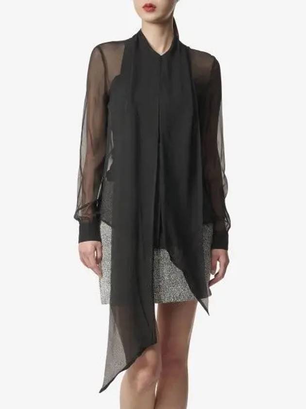 Silk Muslin Crepe Blouse Black - SAINT LAURENT - BALAAN 2