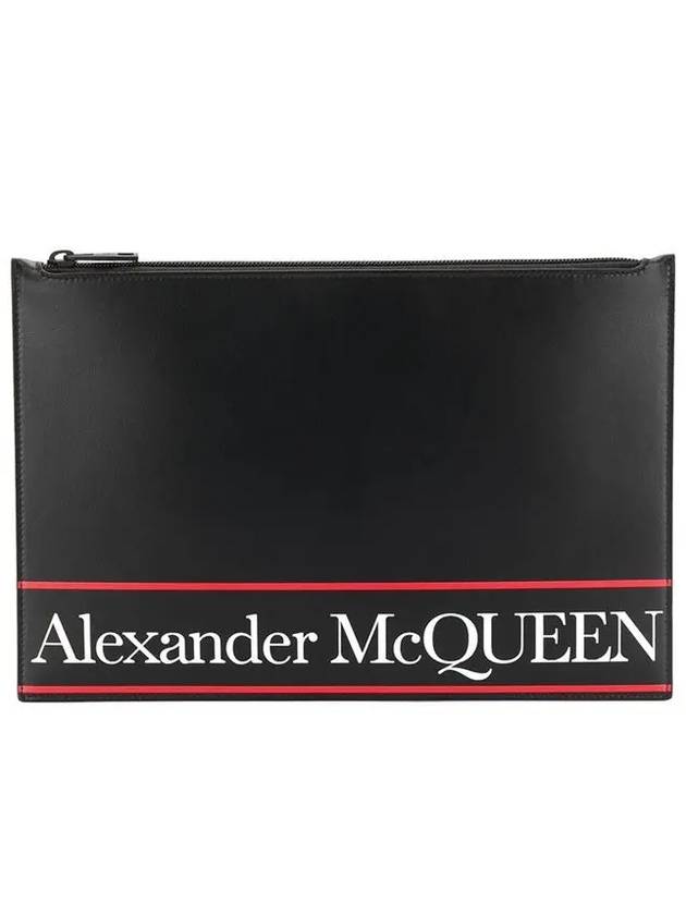 Logo Leather Clutch Bag Black - ALEXANDER MCQUEEN - BALAAN.