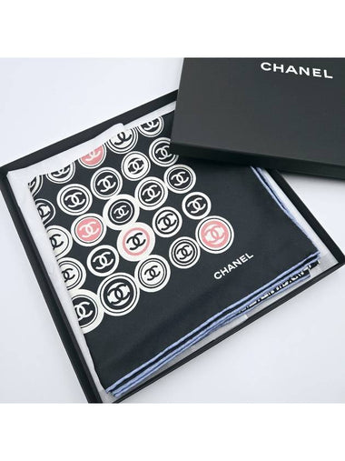 24k CC logo square silk scarf black AAA480 - CHANEL - BALAAN 1