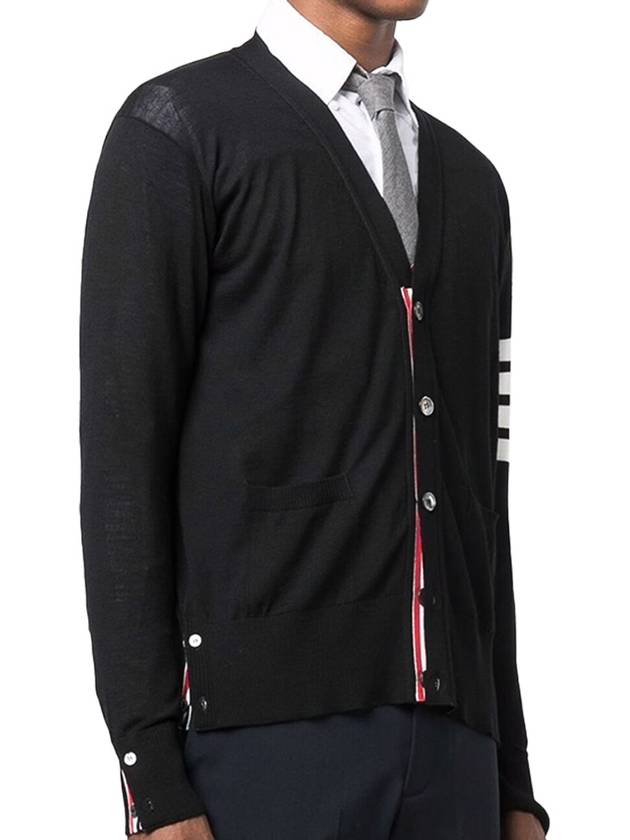 Men's Sustainable Classic Diagonal Wool Cardigan Black - THOM BROWNE - BALAAN 3