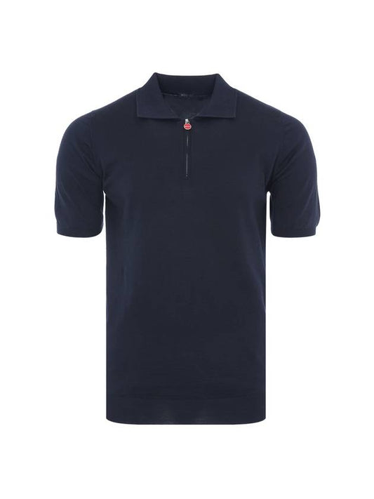 UMK1331 DARK NAVY Knit Zipper Polo Blue Short Sleeve T shirt - KITON - BALAAN 1