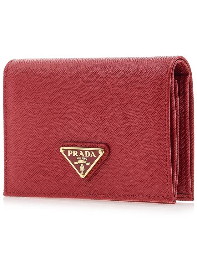 Small Saffiano Leather Half Wallet Red - PRADA - BALAAN 3