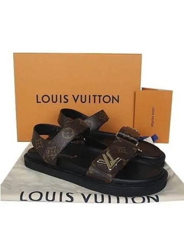 1ABVGY LV Gold Plated Sunset Monogram Canvas Flat Comfort Sandals 38 250 - LOUIS VUITTON - BALAAN 1