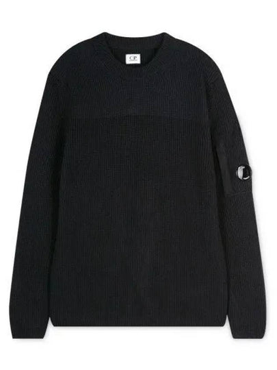 Men's Lens Wappen Crew Neck Knit Top Navy - CP COMPANY - BALAAN 2