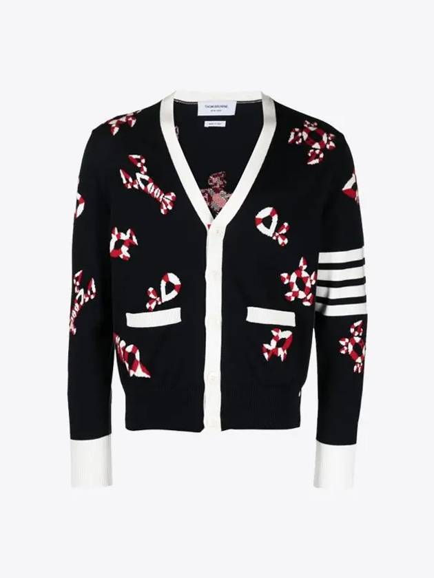 Gem Icons Intarsia Cardigan Navy - THOM BROWNE - BALAAN 2