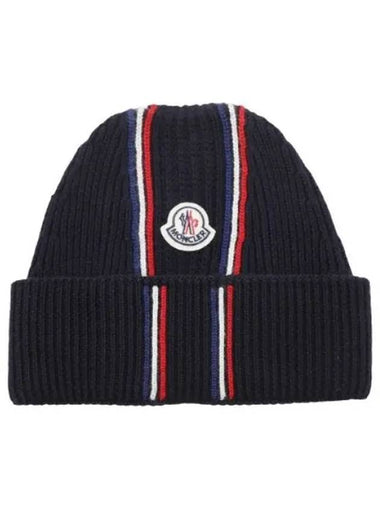 104084 Logo Patch Tricolor Wool Beanie 3B00036 M1131 742 - MONCLER - BALAAN 1