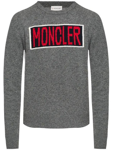 Men's Logo Embroidered Knit Top Gray - MONCLER - BALAAN.