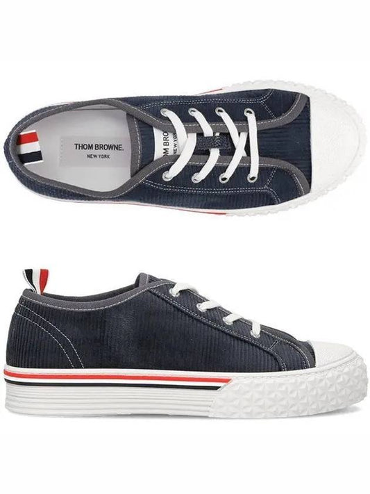 Cotton Lace-Up Low Top Sneakers Navy - THOM BROWNE - BALAAN 2