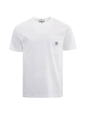 Pisato Logo Patch Pocket Round Short Sleeve T-Shirt White - STONE ISLAND - BALAAN.