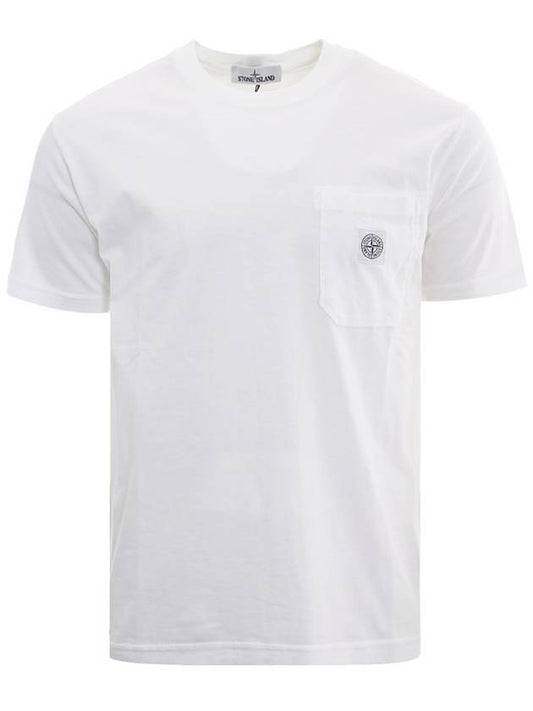 Pisato Logo Patch Pocket Round Short Sleeve T-Shirt White - STONE ISLAND - BALAAN.
