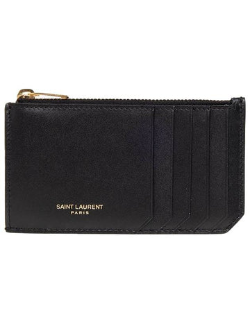 Leather Zipper Card Wallet Black - SAINT LAURENT - BALAAN 1