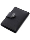 Triangle Logo Saffiano Flap Card Wallet Black - PRADA - BALAAN 6