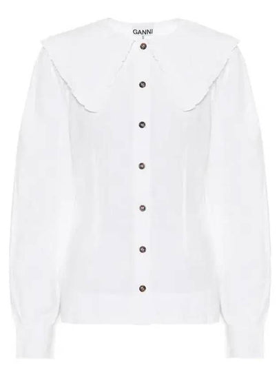 Ruffle Wide Poplin Blouse White - GANNI - BALAAN 2