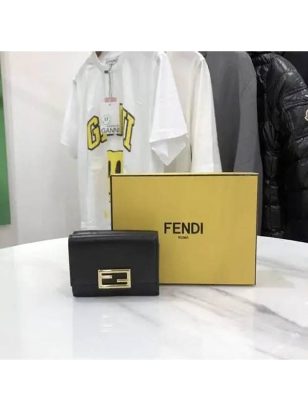 Logo Tri-Fold Half Wallet Black - FENDI - BALAAN 7