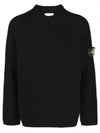 Knotted Ribbed Stitch Pure Wool Crewneck Knit Top Black - STONE ISLAND - BALAAN 2