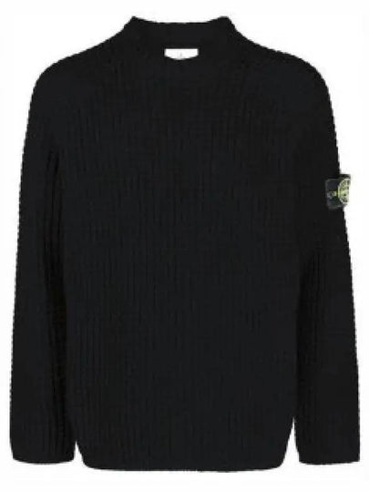 Knotted Ribbed Stitch Pure Wool Crewneck Knit Top Black - STONE ISLAND - BALAAN 2