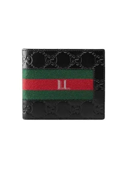 GG Signature Web Leather Half Wallet Black - GUCCI - BALAAN 2