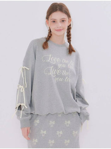 Ribbon Slit Lettering Overfit Sweatshirt Grey - METAPHER - BALAAN 1