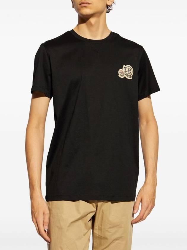 Double Logo Patch Round Short Sleeve T-Shirt Black - MONCLER - BALAAN 4