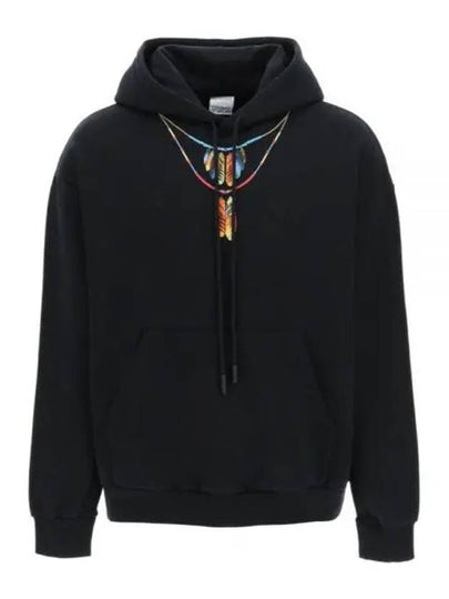 Feather Necklace Print Cotton Hoodie Black - MARCELO BURLON - BALAAN 2