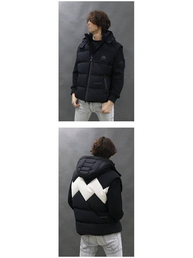 Zig-Zag Motif Front-Zip Hoodie Vest Black - MOOSE KNUCKLES - BALAAN 4